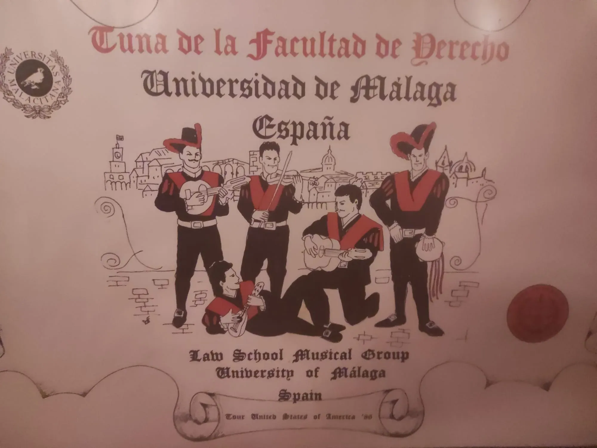 Recuerdo gráfico del viaje de la Tuna de Derecho de Málaga a Estados Unidos